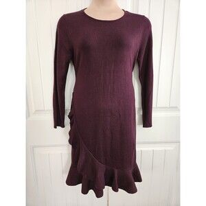 Calvin Klein Knit Long Sleeve Dress with Ruffle Hem Purple Size XL Office Wear